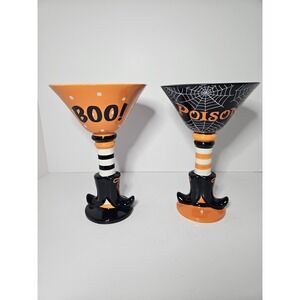 Big Lots Halloween Witch Legs Ceramic Candy Bowl Set Boo Poison Orange Black